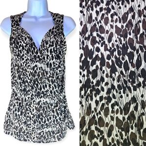 NWOT Ann Taylor white black brown floral silk blouse tank top Womens Medium